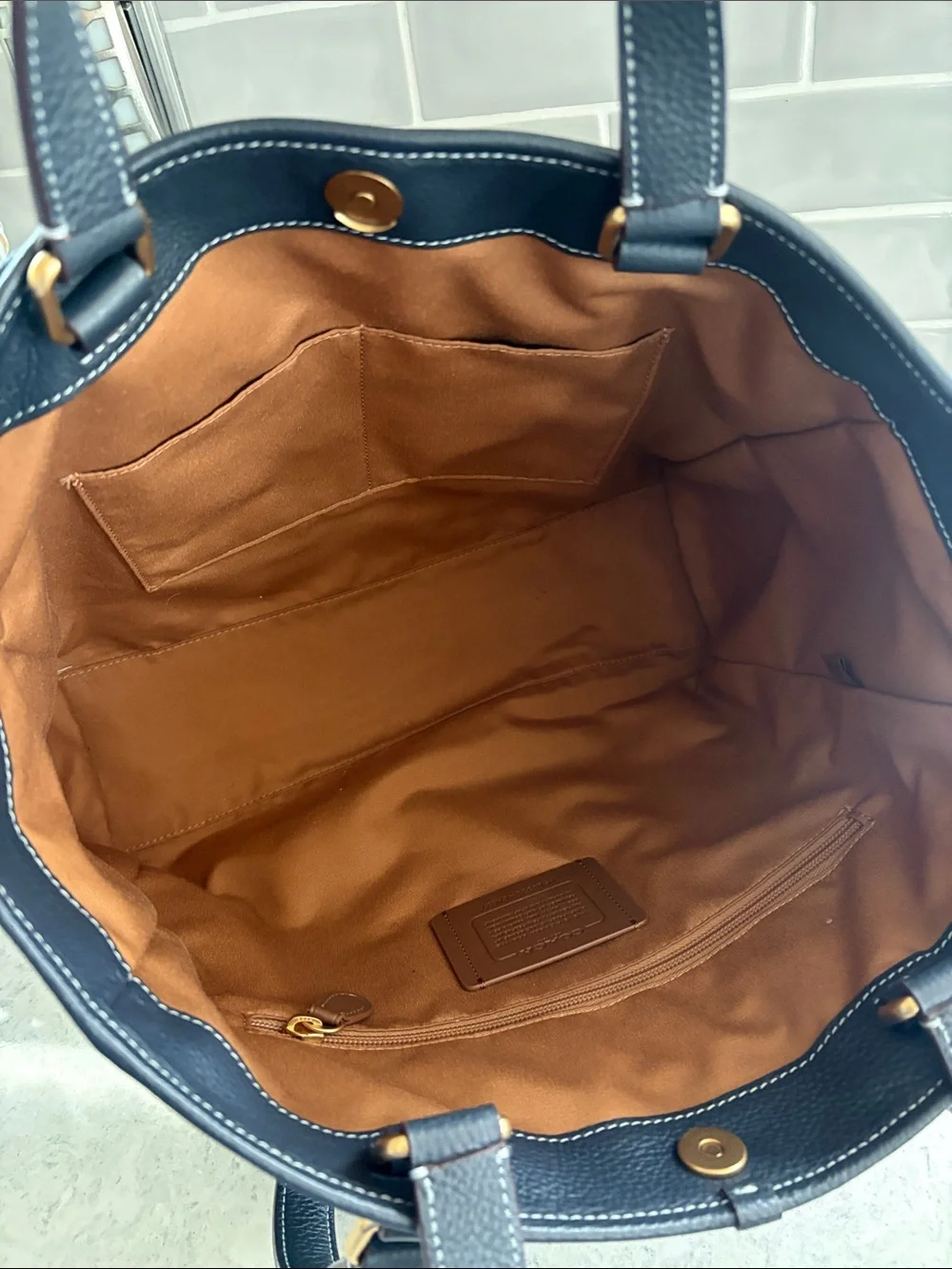 Coach Hudson Double Handle Tote Chambray Denim Leather Tote CH827
